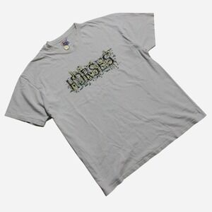 Mens Vintage Single Stitch 90s 2000s Horses  Boho Optical Illusion White T-shirt